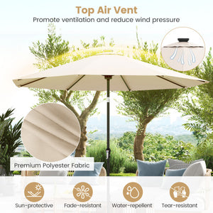 10 Feet Solar Patio Umbrella with 96 Multi-Colored Flowing LED Lights and Tilt Adjustment-Beige