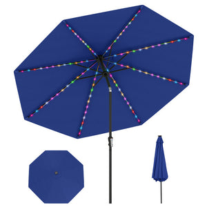 10 Feet Solar Patio Umbrella with 96 Multi-Colored Flowing LED Lights and Tilt Adjustment-Navy