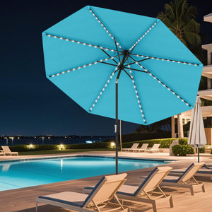 10 Feet Solar Patio Umbrella with 96 Multi-Colored Flowing LED Lights and Tilt Adjustment-Turquoise