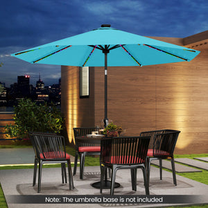 10 Feet Solar Patio Umbrella with 96 Multi-Colored Flowing LED Lights and Tilt Adjustment-Turquoise