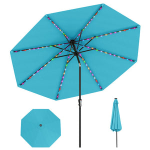 10 Feet Solar Patio Umbrella with 96 Multi-Colored Flowing LED Lights and Tilt Adjustment-Turquoise