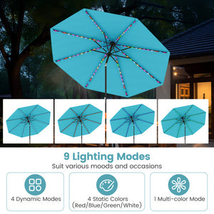 10 Feet Solar Patio Umbrella with 96 Multi-Colored Flowing LED Lights and Tilt Adjustment-Navy