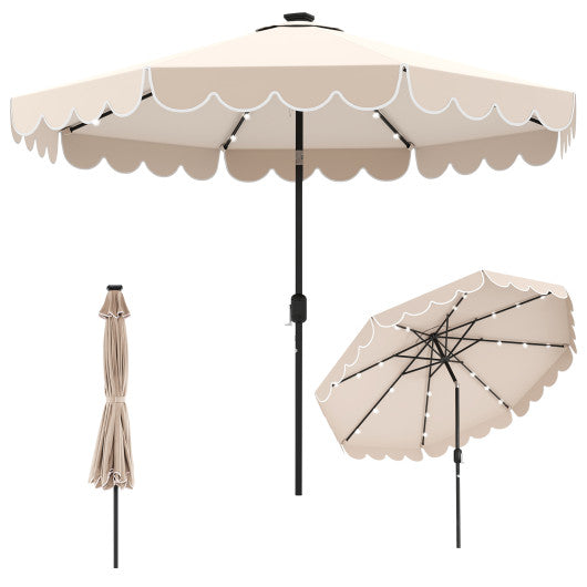 10 Feet Solar Patio Umbrella with 24 LED Lights-Beige