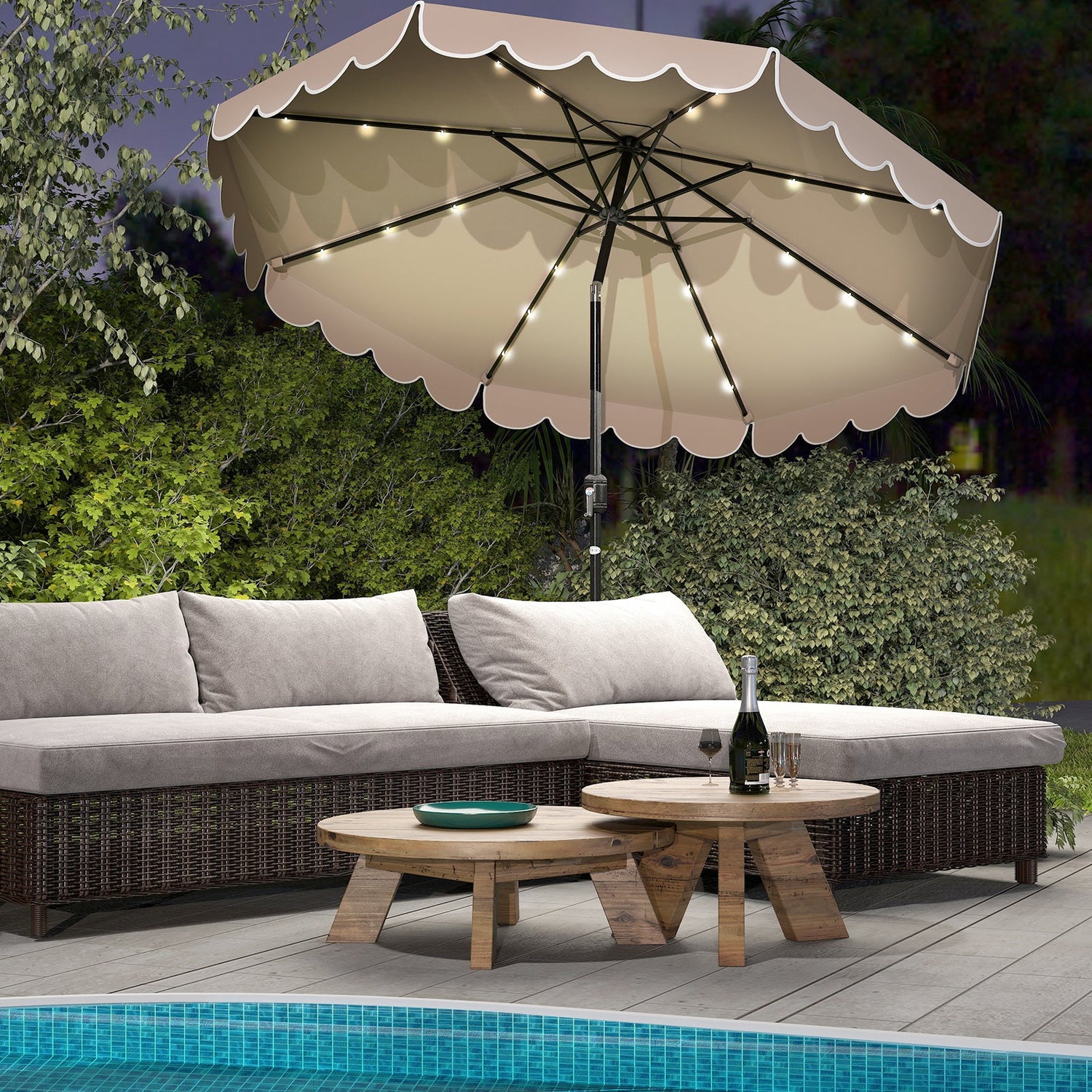 10 Feet Solar Patio Umbrella with 24 LED Lights-Coffee by DirectDeals