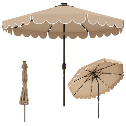 10 Feet Solar Patio Umbrella with 24 LED Lights-Coffee