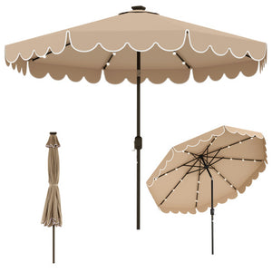 10 Feet Solar Patio Umbrella with 24 LED Lights-Coffee