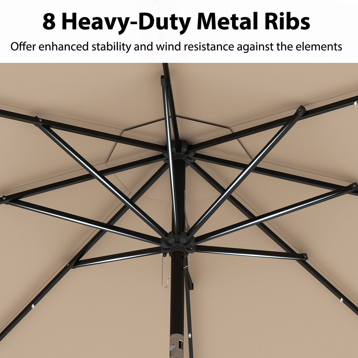 10 Feet Solar Patio Umbrella with 24 LED Lights-Coffee by DirectDeals