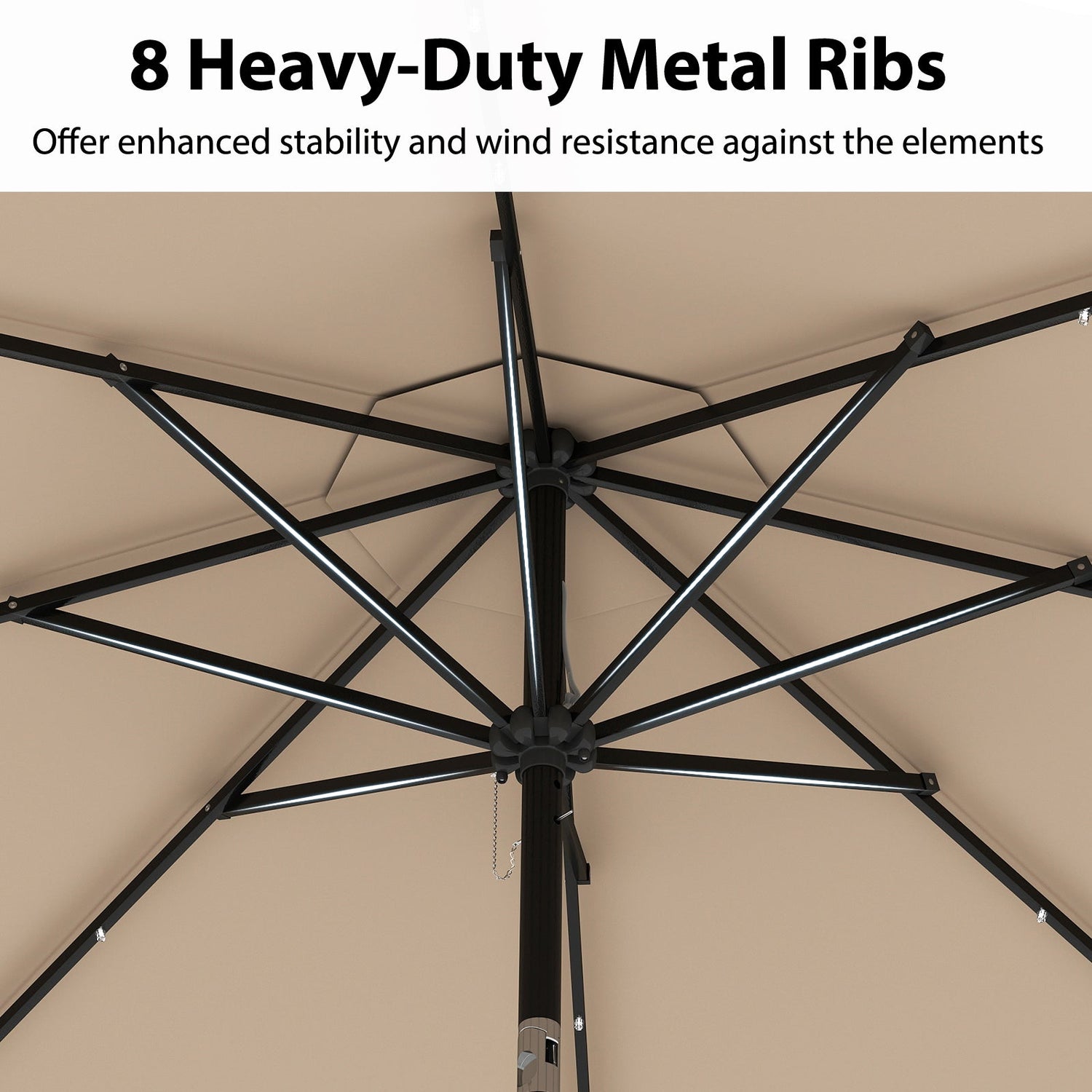 10 Feet Solar Patio Umbrella with 24 LED Lights-Coffee by DirectDeals