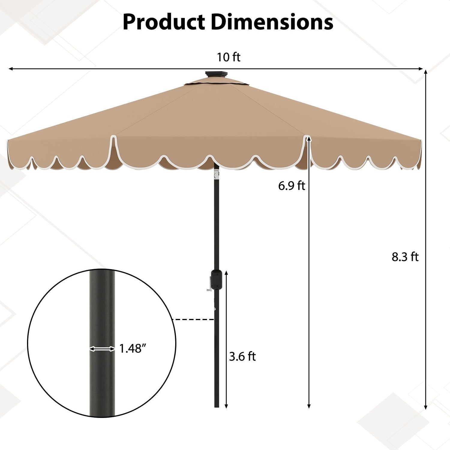 10 Feet Solar Patio Umbrella with 24 LED Lights-Coffee by DirectDeals