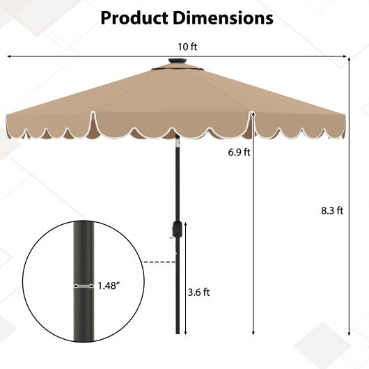 10 Feet Solar Patio Umbrella with 24 LED Lights-Coffee