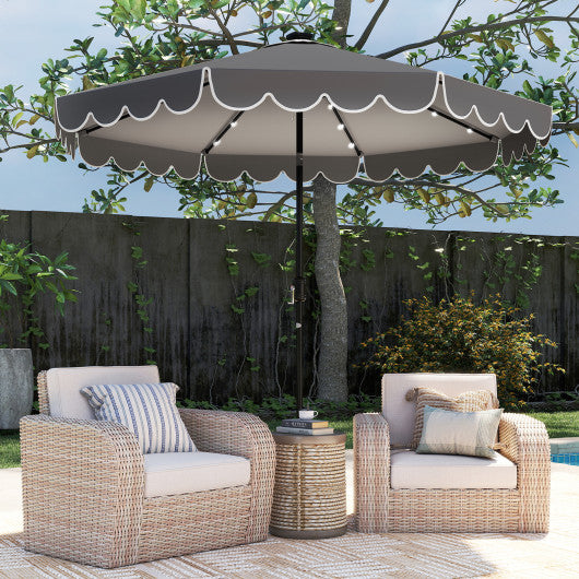10 Feet Solar Patio Umbrella with 24 LED Lights-Gray