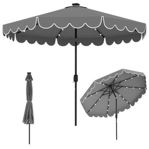 10 Feet Solar Patio Umbrella with 24 LED Lights-Gray