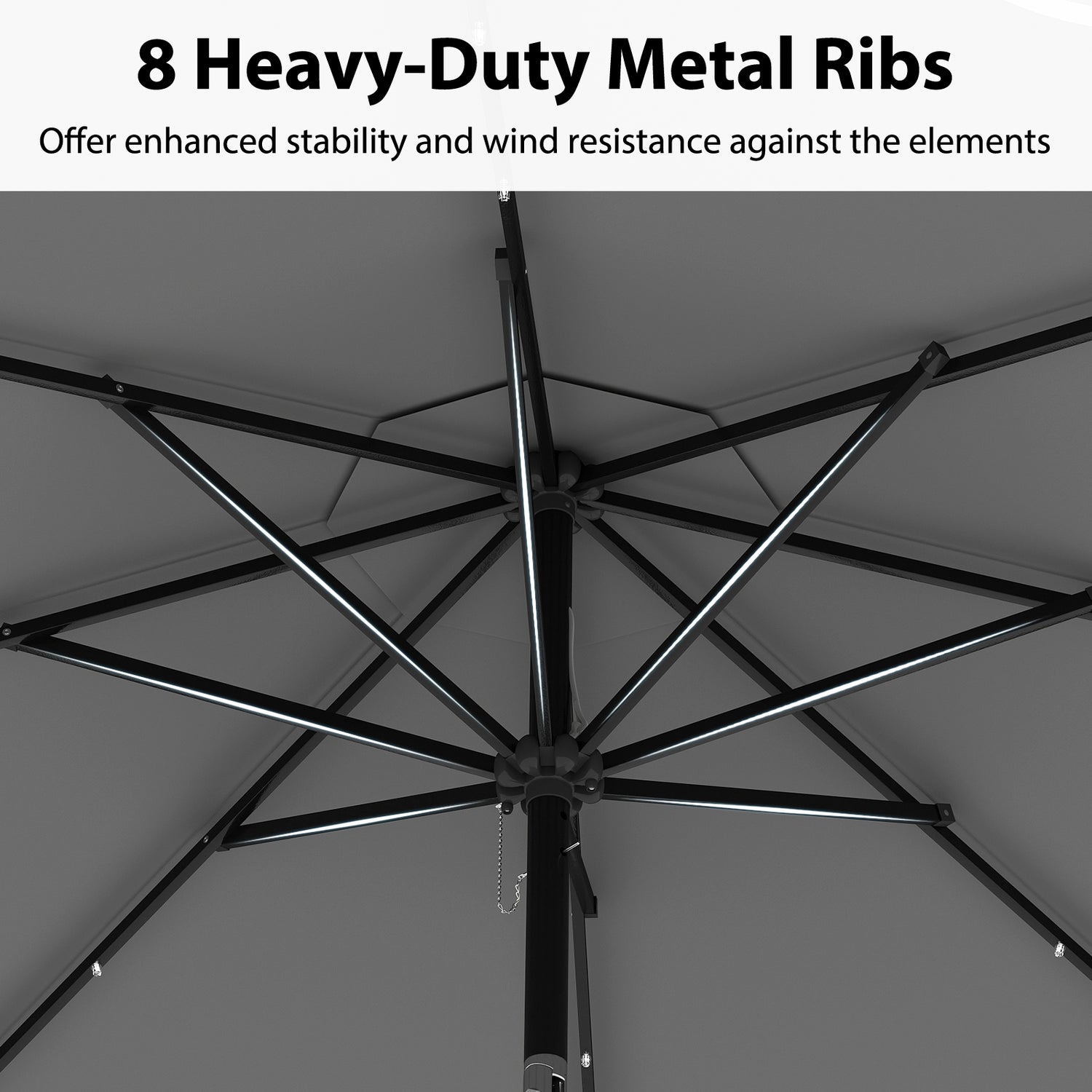 10 Feet Solar Patio Umbrella with 24 LED Lights-Gray