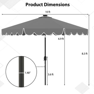 10 Feet Solar Patio Umbrella with 24 LED Lights-Gray