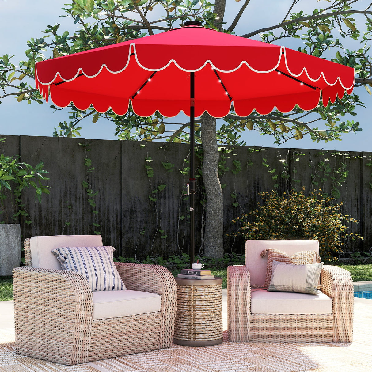 10 Feet Solar Patio Umbrella with 24 LED Lights-Red by DirectDeals