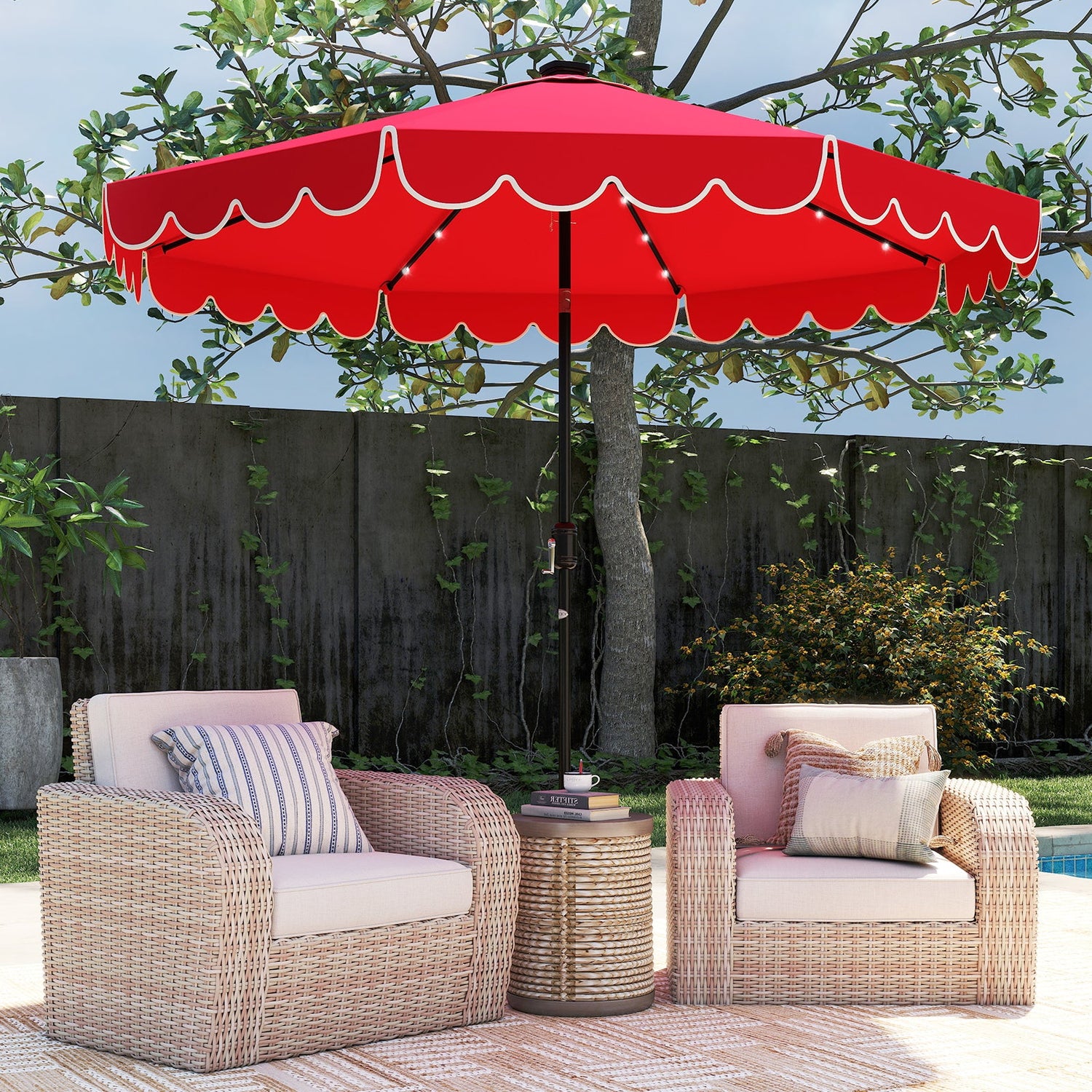 10 Feet Solar Patio Umbrella with 24 LED Lights-Red by DirectDeals