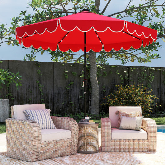 10 Feet Solar Patio Umbrella with 24 LED Lights-Red