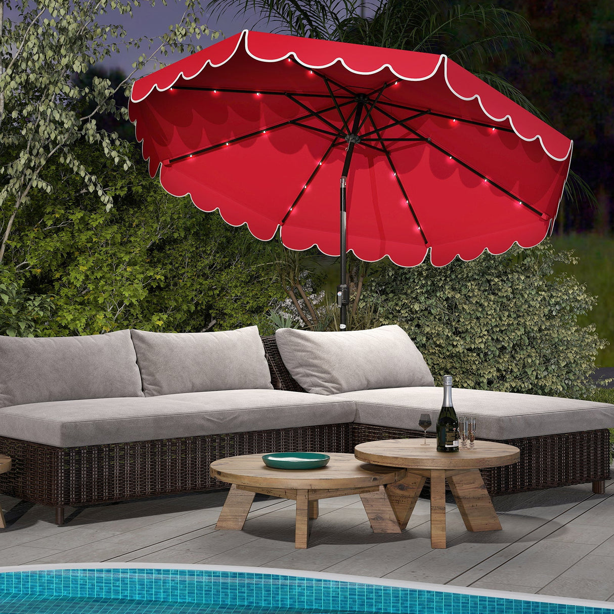 10 Feet Solar Patio Umbrella with 24 LED Lights-Red by DirectDeals