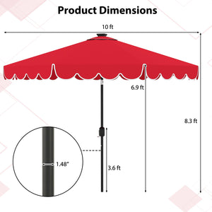 10 Feet Solar Patio Umbrella with 24 LED Lights-Red by DirectDeals