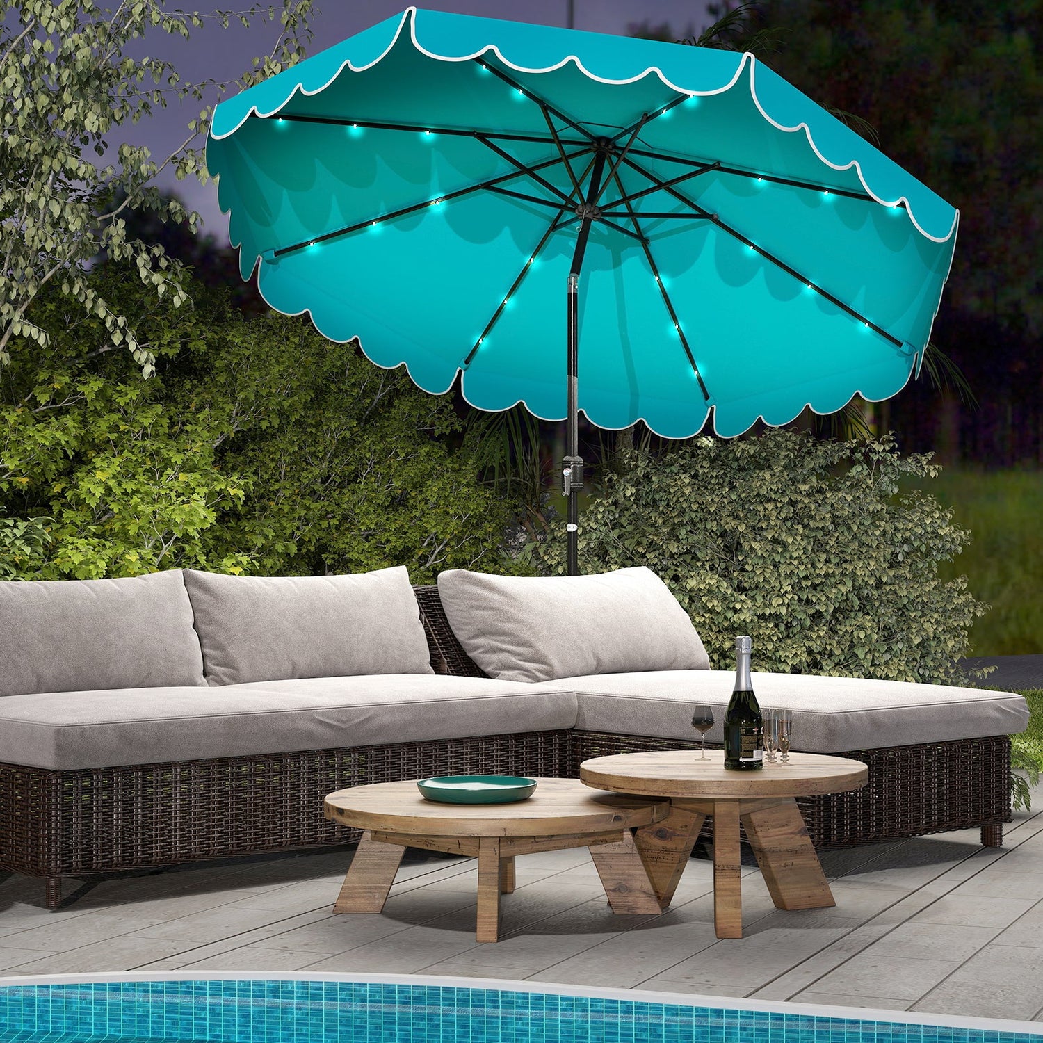 10 Feet Solar Patio Umbrella with 24 LED Lights-Turquoise by DirectDeals