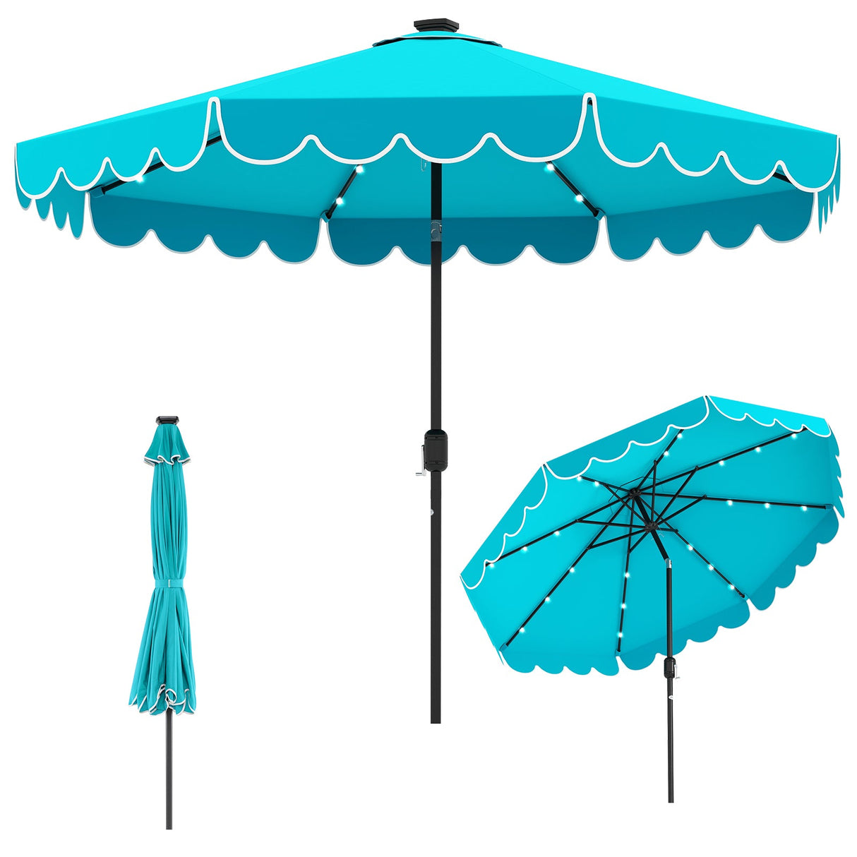 10 Feet Solar Patio Umbrella with 24 LED Lights-Turquoise by DirectDeals