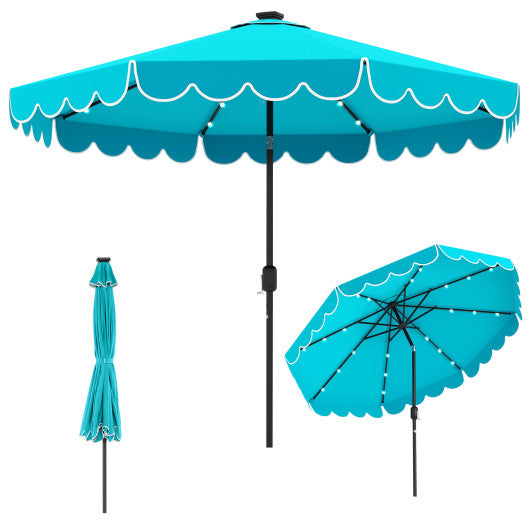 10 Feet Solar Patio Umbrella with 24 LED Lights-Turquoise