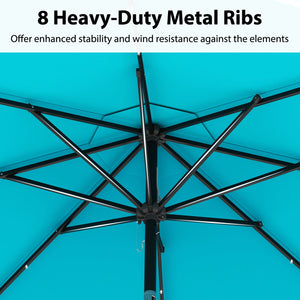 10 Feet Solar Patio Umbrella with 24 LED Lights-Turquoise by DirectDeals