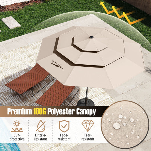 10 Feet Solar Patio Umbrella with 32 LED Lights 3-Tier Vented Top-Navy