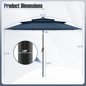 10 Feet Solar Patio Umbrella with 32 LED Lights 3-Tier Vented Top-Navy by DirectDeals
