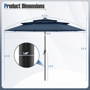 10 Feet Solar Patio Umbrella with 32 LED Lights 3-Tier Vented Top-Navy