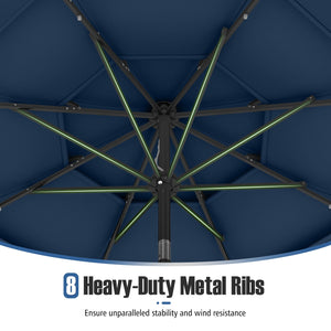 10 Feet Solar Patio Umbrella with 32 LED Lights 3-Tier Vented Top-Navy by DirectDeals