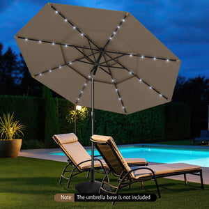 10 Feet Solar Patio Umbrella with 32 LED Lights 3-Tier Vented Top-Taupe