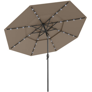 10 Feet Solar Patio Umbrella with 32 LED Lights 3-Tier Vented Top-Taupe