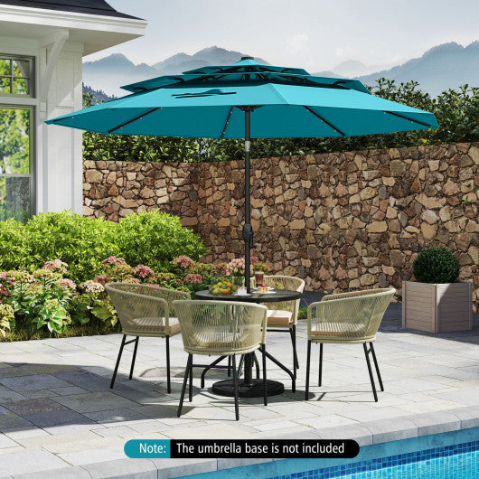10 Feet Solar Patio Umbrella with 32 LED Lights 3-Tier Vented Top-Turquoise
