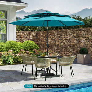 10 Feet Solar Patio Umbrella with 32 LED Lights 3-Tier Vented Top-Turquoise