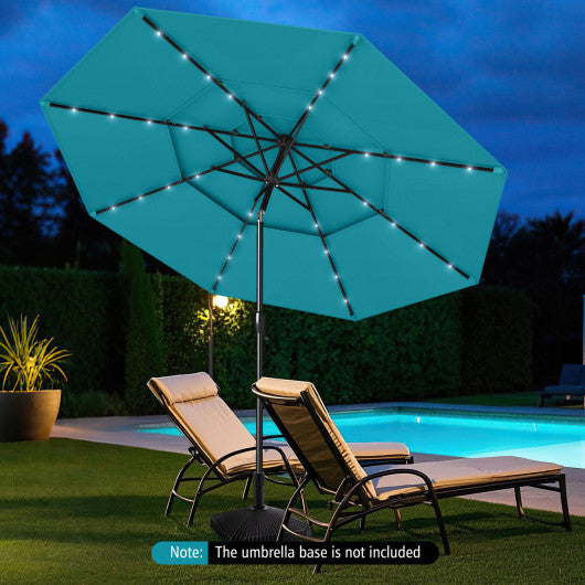 10 Feet Solar Patio Umbrella with 32 LED Lights 3-Tier Vented Top-Turquoise