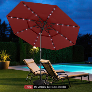 10 Feet Solar Patio Umbrella with 32 LED Lights 3-Tier Vented Top-Wine by DirectDeals