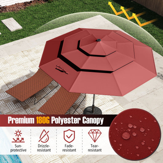 10 Feet Solar Patio Umbrella with 32 LED Lights 3-Tier Vented Top-Wine