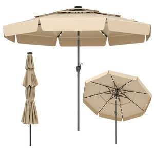 10 Feet Solar Patio Umbrella with 3-Tier Vented Top-Beige