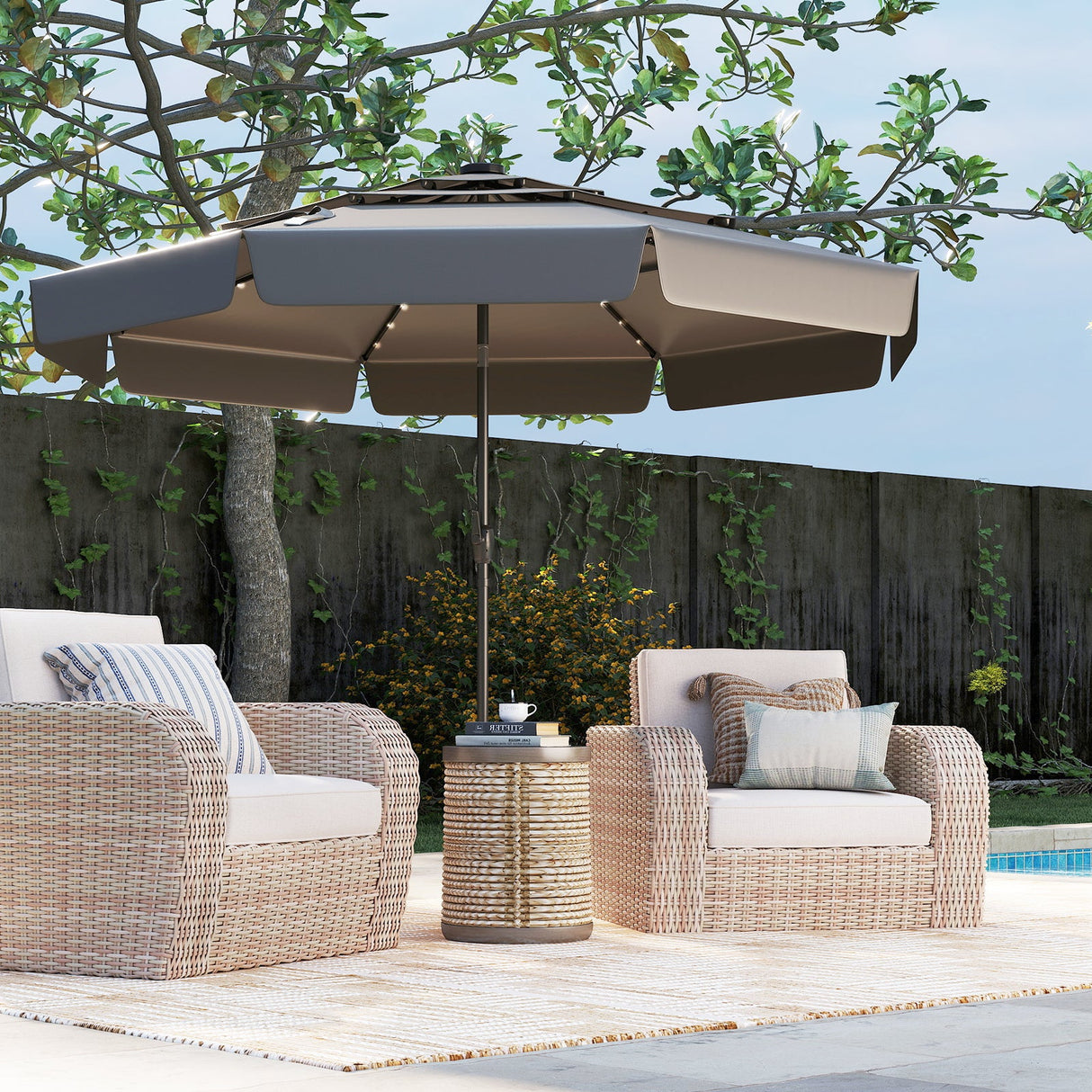 10 Feet Solar Patio Umbrella with 3-Tier Vented Top-Gray by DirectDeals