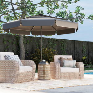 10 Feet Solar Patio Umbrella with 3-Tier Vented Top-Gray