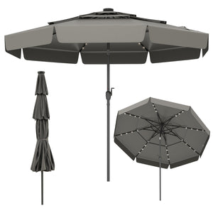 10 Feet Solar Patio Umbrella with 3-Tier Vented Top-Gray by DirectDeals