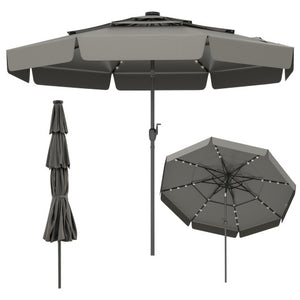 10 Feet Solar Patio Umbrella with 3-Tier Vented Top-Gray