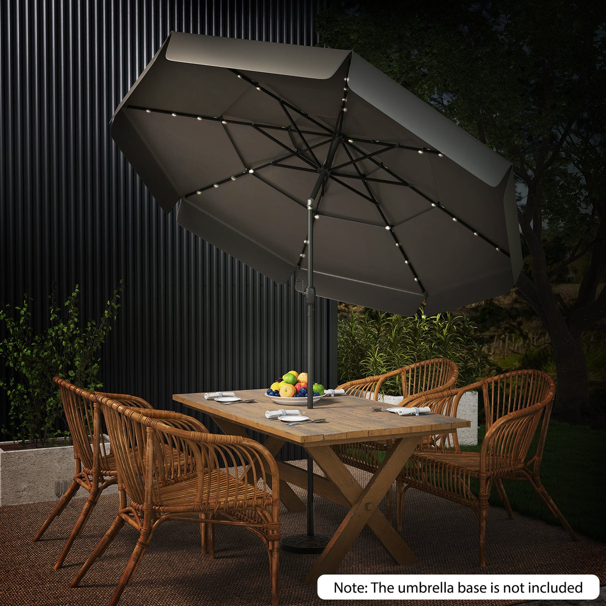 10 Feet Solar Patio Umbrella with 3-Tier Vented Top-Gray by DirectDeals