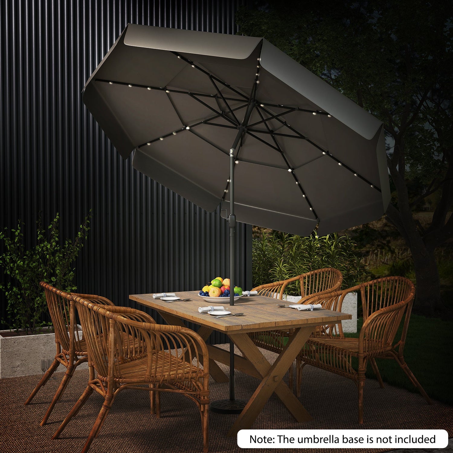 10 Feet Solar Patio Umbrella with 3-Tier Vented Top-Gray by DirectDeals