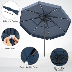 10 Feet Solar Patio Umbrella with 3-Tier Vented Top-Beige