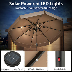 10 Feet Solar Patio Umbrella with 3-Tier Vented Top-Taupe by DirectDeals