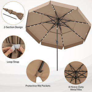 10 Feet Solar Patio Umbrella with 3-Tier Vented Top-Taupe by DirectDeals