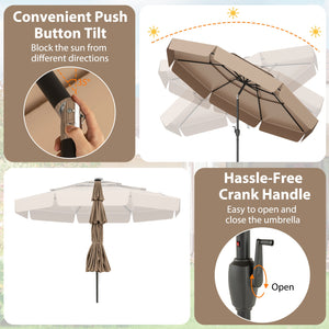 10 Feet Solar Patio Umbrella with 3-Tier Vented Top-Taupe by DirectDeals