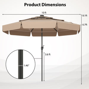 10 Feet Solar Patio Umbrella with 3-Tier Vented Top-Taupe by DirectDeals